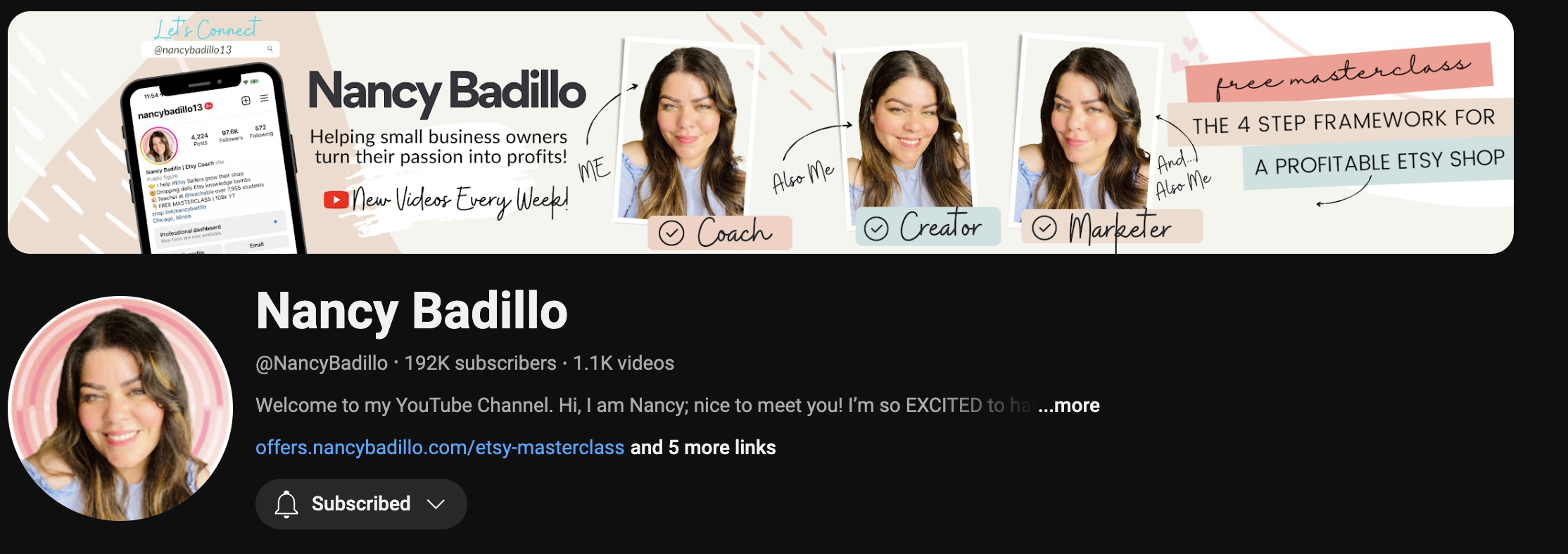 Screenshot of Nancy Badillo's Youtube Channel