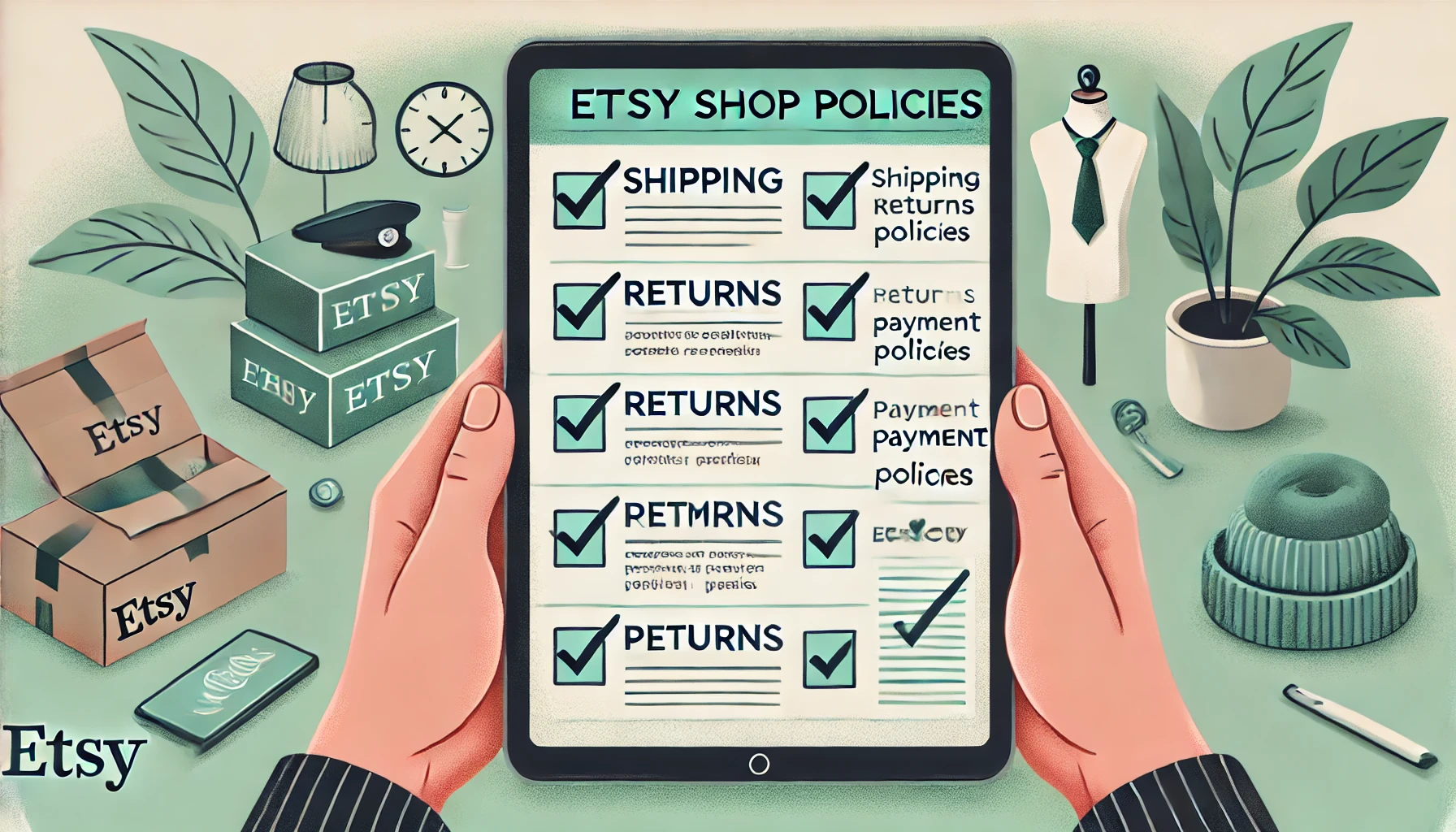 Example of clear Etsy shop policies including shipping and return information